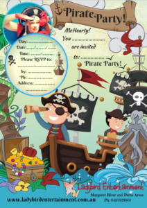 Pirate Invite A pirate party invitation with children on a boat.
